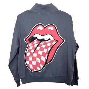 The Rolling Stones Gray 1/4 Zip Pullover Sweatshirt Red Checkered Tongue XS